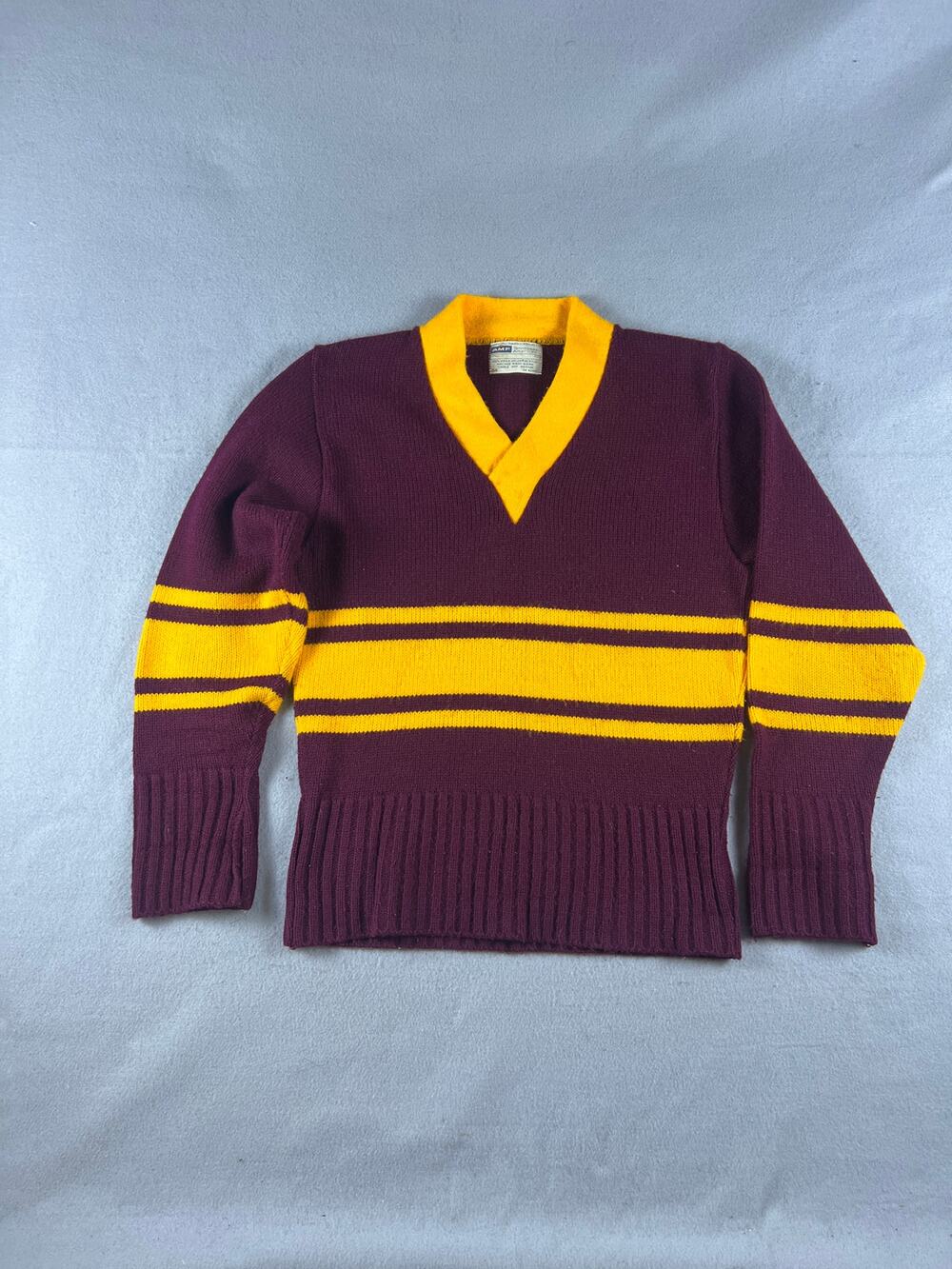 Vintage AMF Tennessee American Knit Award Sweater Adult S Maroon Gold Striped